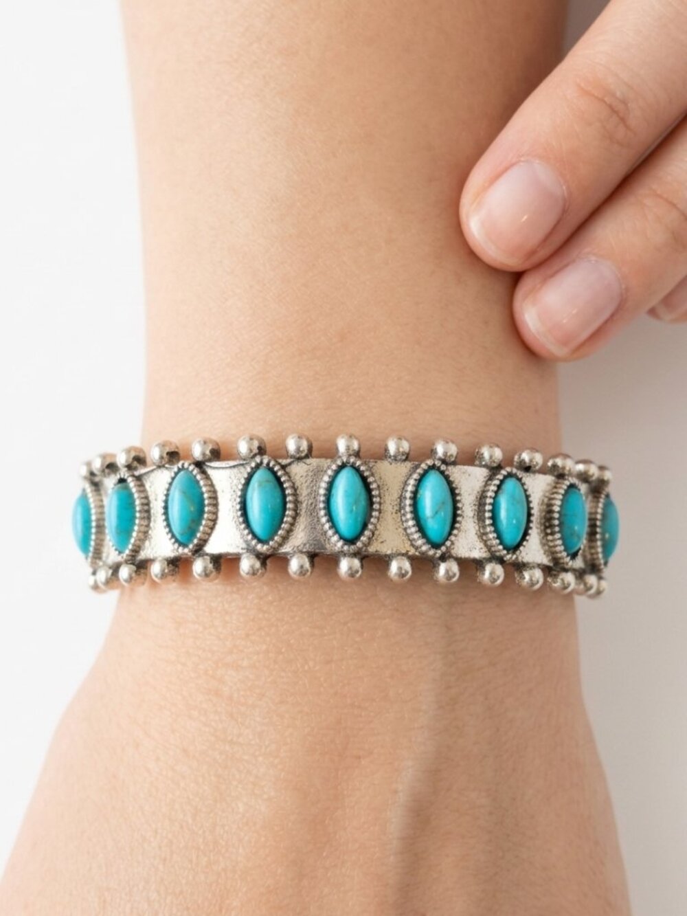 Silver Turquoise Cuff Bracelet Western Boho Chic Statement Jewelry